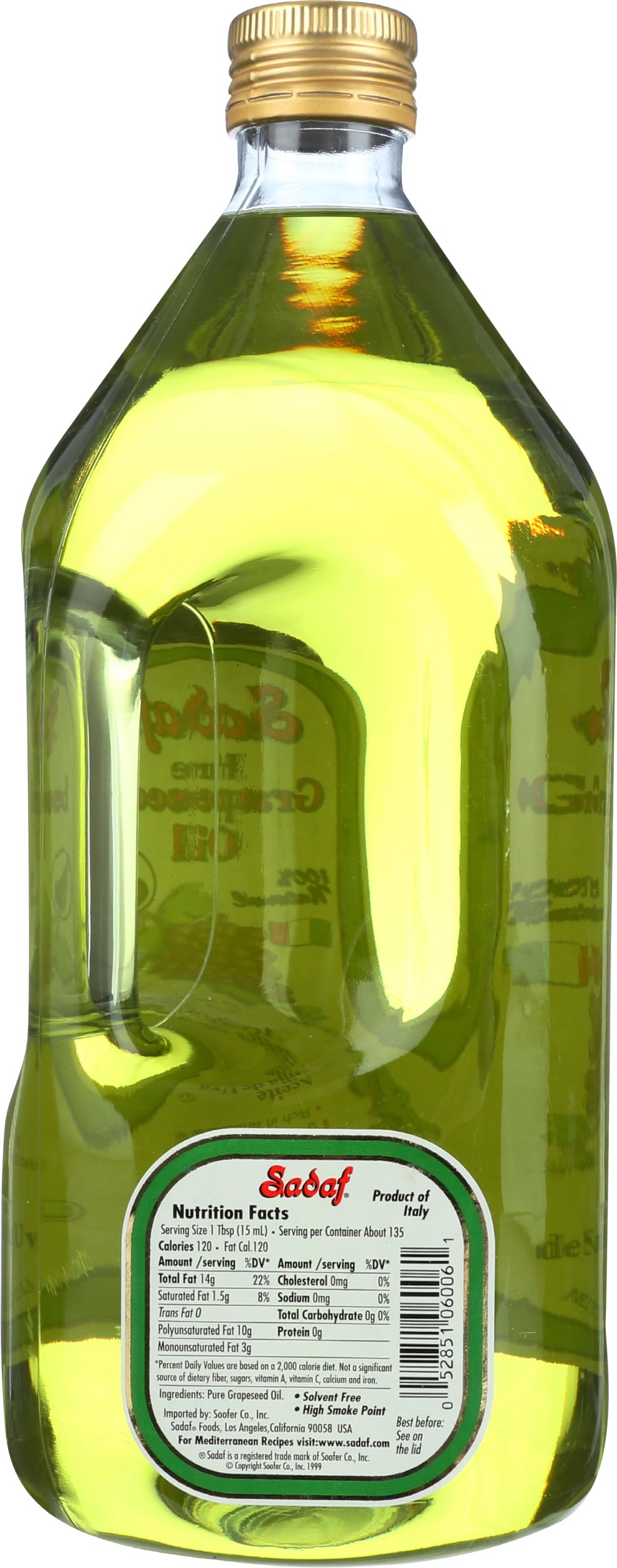Sadaf Pure Grapeseed Oil - Grape Seed Oil for Cooking & Baking - Healthy Cooking Oil - High Smoking Point - Italian Cuisine - Kosher & Natural - 2L Bottle - Image 4