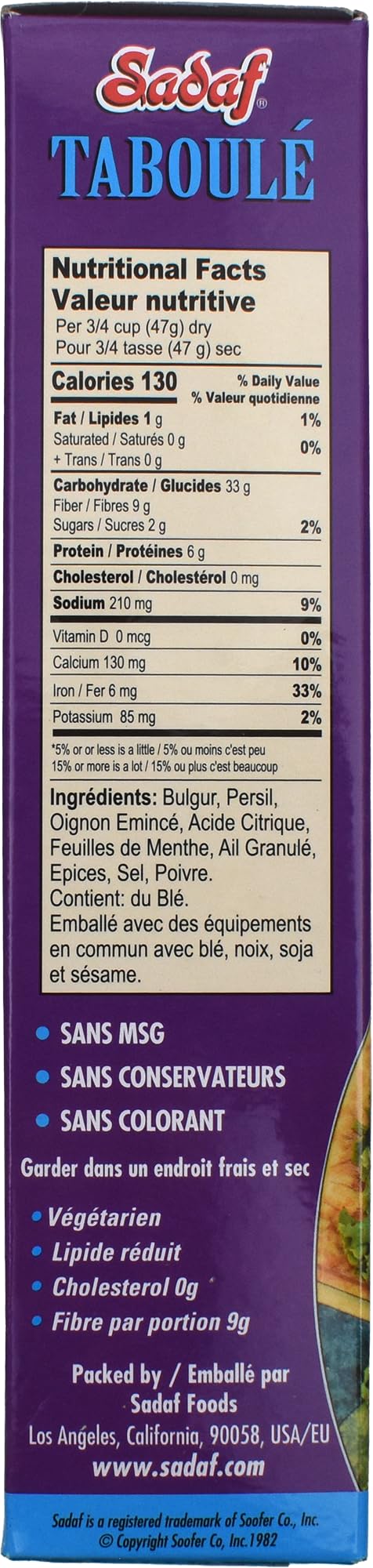 Sadaf Tabouli Mix - Classic Middle Eastern Dish - Vegetarian Tabouleh - Traditional & Healthy Meal - No MSG - No Artificial Coloring - Kosher - 9 Oz Box - Image 3