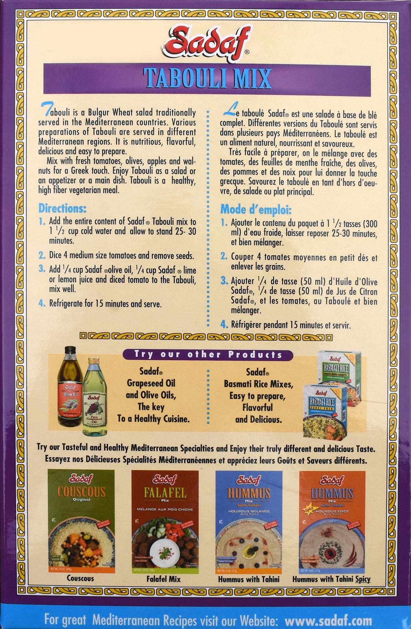 Sadaf Tabouli Mix - Classic Middle Eastern Dish - Vegetarian Tabouleh - Traditional & Healthy Meal - No MSG - No Artificial Coloring - Kosher - 9 Oz Box - Image 4